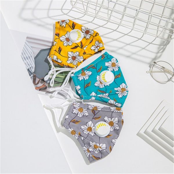 

11styles 3layers cotton mask washable ear-hanging dustproof anti haze mask floral prinbted with valve mask for adults wholesale bwc757