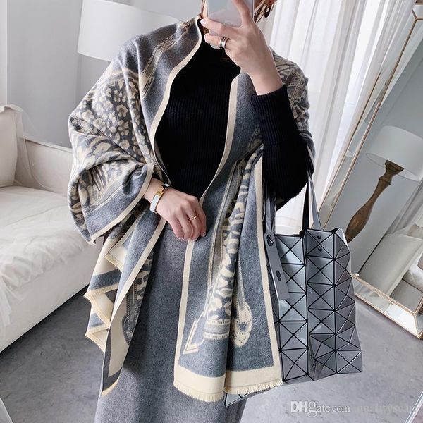 

oversize double side scarf winter faux cashmere poncho women solid female long sleeves wrap vintage shawl, Blue;gray