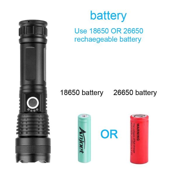 

flashlights torches anjoet most powerful xhp50 tactical 5 modes usb zoom led torch 18650 26650 rechargeable battery outdoor hunting lamp