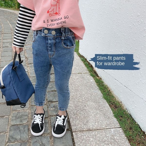 

лошадь джинсы джинсов носить брюки для девочек 2020 корейского стиля детской одежды детской тонкой стрейч брюки моды, Blue