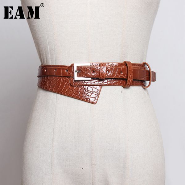 

eam] pu leather multicolor split joint асимметричный длинный пояс личность женщины новая мода все-матч весна осень 2020 1k143, Black;brown