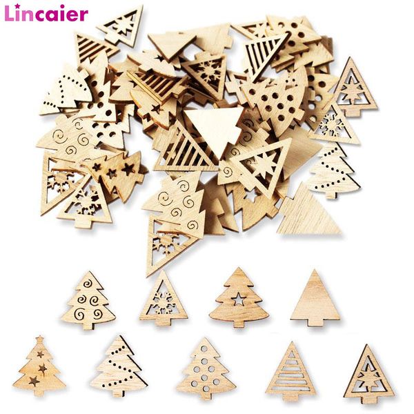 

50pcs mini wooden christmas tree village ornaments christmas decoration for home 2020 navidad xmas new year party decor