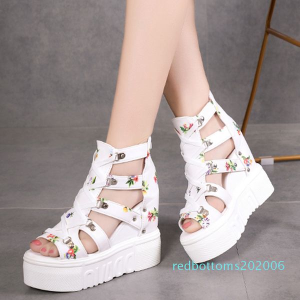 

lucyever 12cm super high heels platform sandals women fashion print cross strap shoes woman casual hollow out wedges sandalias r06, Black