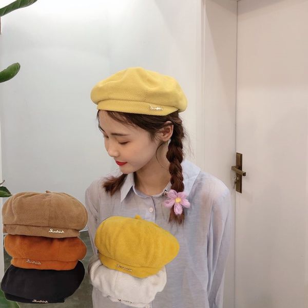 

new female four seasons can wear street art all-match letter beret lovers beret octagonal hat octagonal hat, Blue;gray