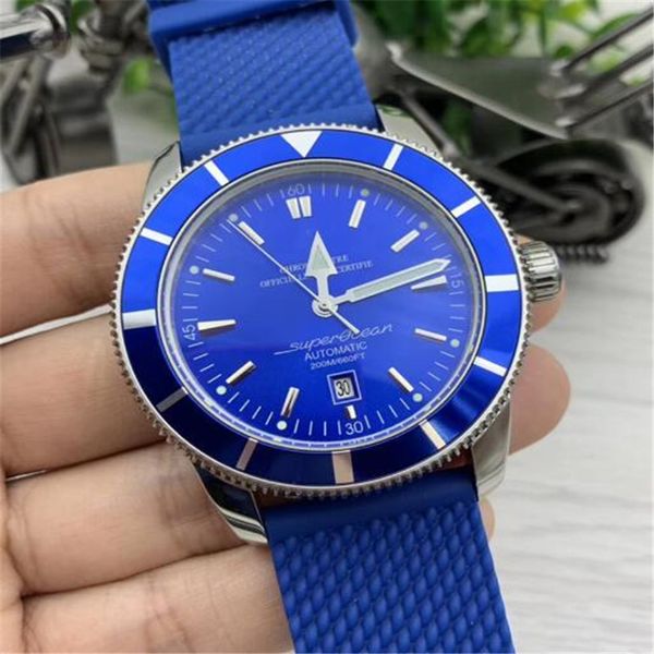 

new classic rubber band super-ocean mens watches 47mm full blue dial automatic mechanical watch men wristwatches ab2020161c1s1, Slivery;brown