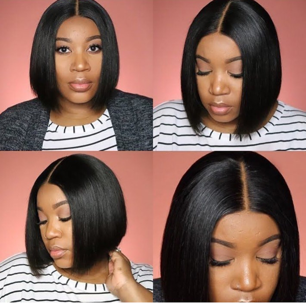 

short bob wigs lace closure wig human hair wigs straight lace front pre plucked baby hair brazilian hair wig for black women, Black;brown
