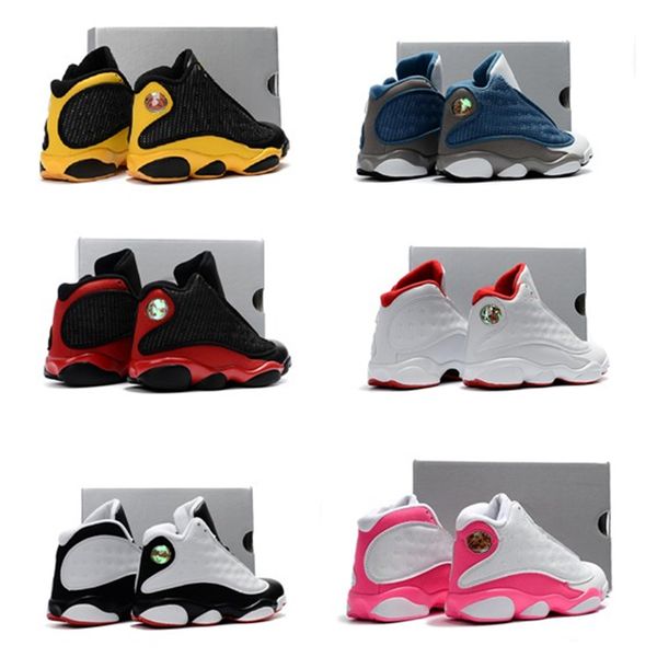 

2019 youth children athletic sports sneakers infant pink girl boy 13 13s bred history of flight kids basketball shoes size 28-35, Black
