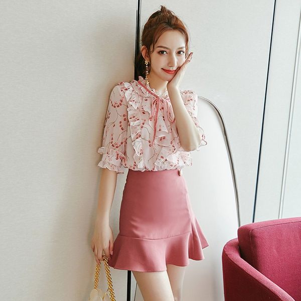 

xishang sweet style western style women's short skirt two-piece suit 2020 summer new ins internet celebrity suit skirt slimming fairy, Gray