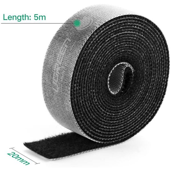 

cable tidy management, fastening tape sticky strips hook loop reusable and flexible wire ties cable organiser for computer, tv, power and ot