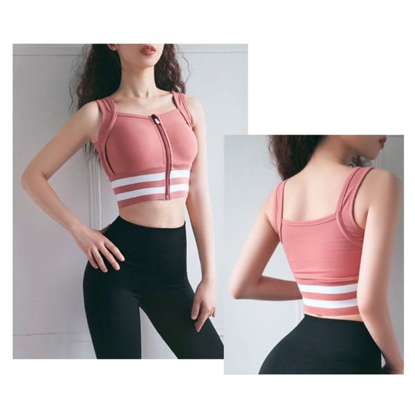 

women yoga sports high impact bra push up zipper shockproof workout brassiere fitness running quick dry stripes crop top, White;black