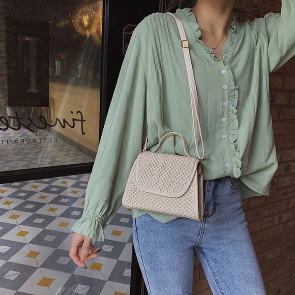 

2020 newly women beach straw bucket bag burlap square bag messenger bag bolsa feminina de ombro vintage 50
