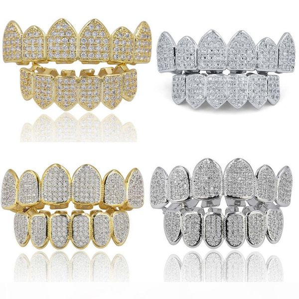 

hiphop vampire teeth gold plated jewelry for men full diamond zircon hip hop grillz accessories luxury cool hip-hop tooth jewelries, Black