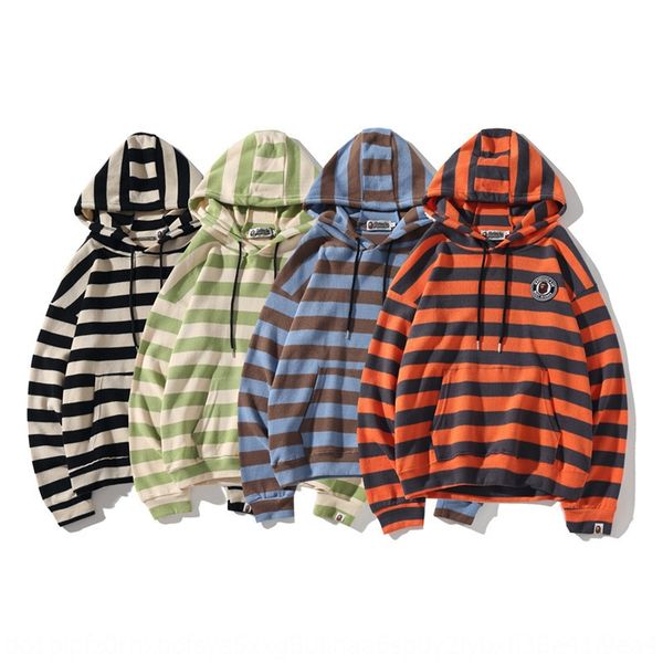 

trendy brand striped kangaroo pocket sweater sweater 2019 autumn and winter new youth leisure pullover pulloverhoodie pullover hoodie, Black