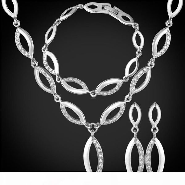 

женские 18k real gold платиновым покрытием костюм комплекты ювелирных изделий цепи ожерелье браслет фианитами серьги падения, Black