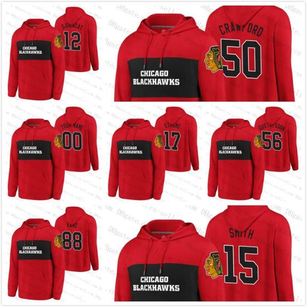 

customize chicago blackhawks 2020 classic hoodies jerseys 12 alex debrincat corey crawford dylan strome gustafsson patrick kane zack smith, Black;red