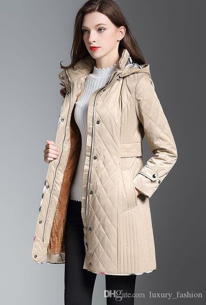 

new 2019 women fashion england middle long thin cotton padded coat/brand designer slim fit winter coat for women size s-xxl, Tan;black