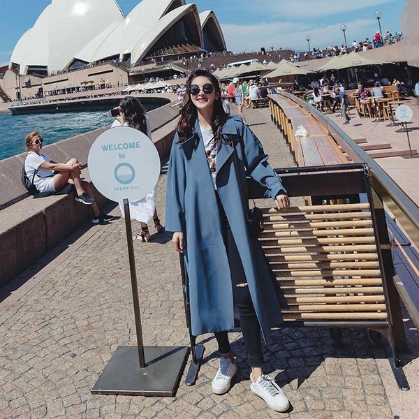 

windbreaker women coat long section korean spring autumn models 2020 new casual wild slim quality over the knee trench coat w41, Tan;black