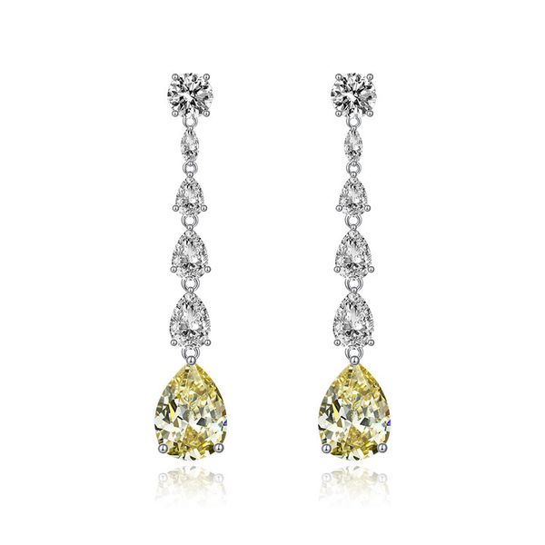 

women's luxury fashion jewelry designer earrings gorgeous sterling sliver yellow created sapphire teardrop dangle earrings for women je, Golden;silver