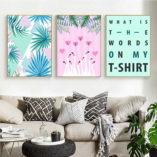 

leaf flamingo english alphabet fashion combination decorative poster wall art canvas painting home picture wedding decoration