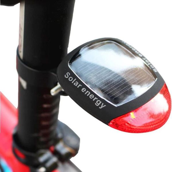 

solar powered bike bicycle rear back safety light 3 function led tail lamp (red) no battery solar type quick deliver