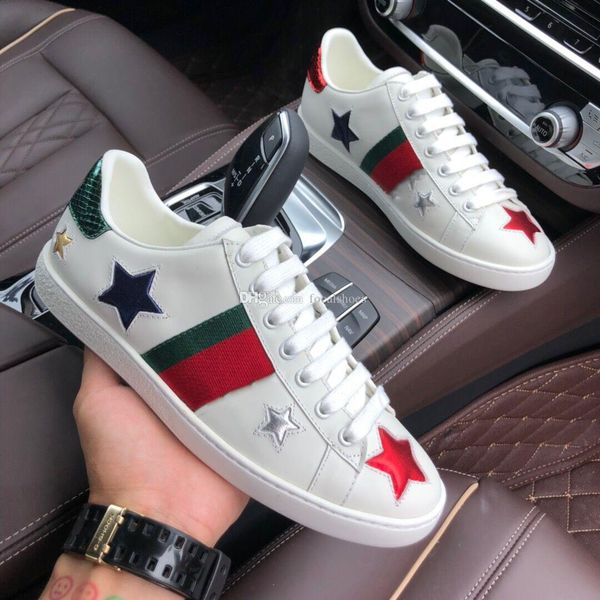 

star вышитые мужская ace sneaker женская обувь luxury flat lace-up chaussures дизайнер кроссовки белая кожа печати повседневный обуви, Black
