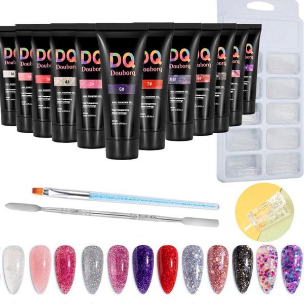 

15ml nail diamond gel quick builder extension gel + 100pcs nail molds diamond pen steel push clip manicure set art tool