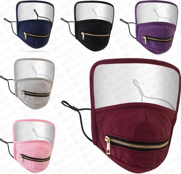 

fashion face mask straws zipper mask breathable cotton face shield clear full protective mouth cover breathing masks respirator d8304, Blue