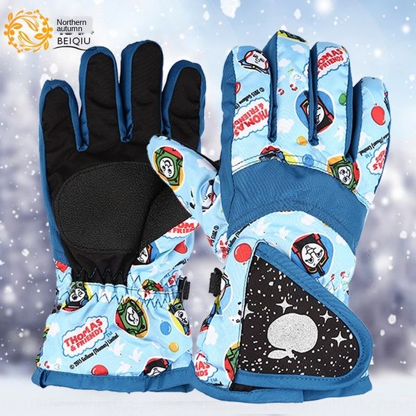 

children' warm bicycle full finger winter ski gloves waterproof thickened cartoon warm cycling gloves for boys and girls, Blue;gray