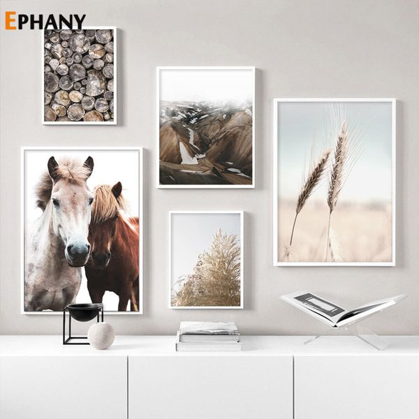

horse wild animal wall poster nordic nature mountain scenery print scandinavian canvas painting modern art home decor picture