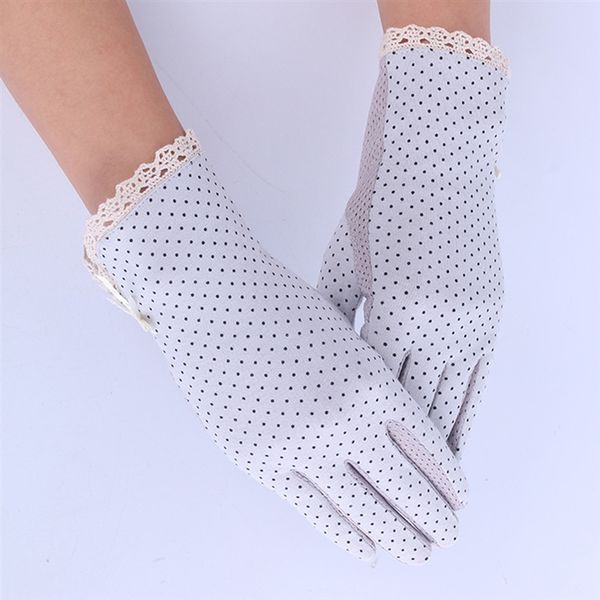 

women' fashion cotton summer gloves lace patchwork gloves anti-skid sun protection driving short thin dot women, Blue;gray