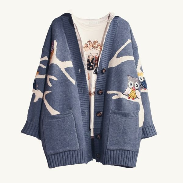 

hsa зимние женские свитера кардиганы 2020 вязание пальто мультфильм own вышивки перемычки зимняя пончо симпатичные куртки женские длинные ка, White