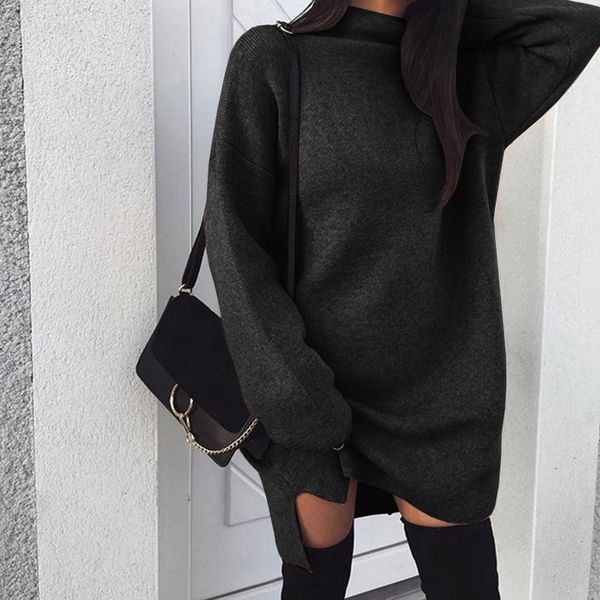 

women sweatshirt turtleneck long sleeve autumn winter long sweatshirt hem split design ladies loose comfortbale knitted top