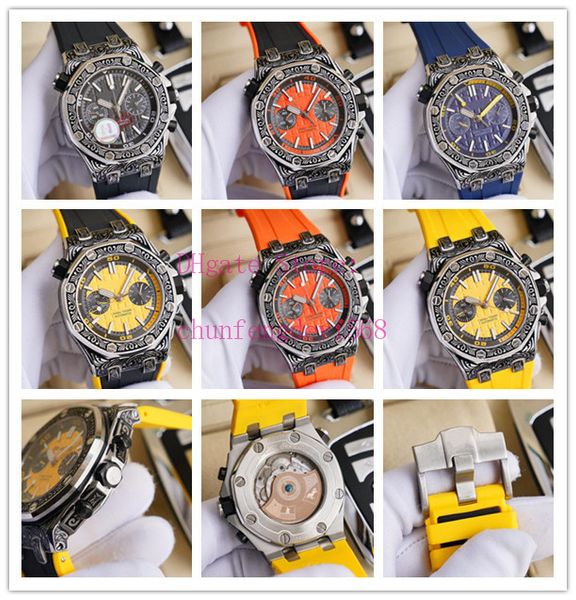 

limited edition diver yellow 44mm rubber strap transparent back 316l steel sapphire automatic fashion men's watches wristwatches, Slivery;brown