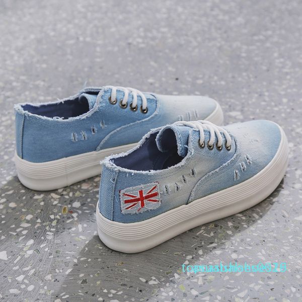 

1209 spring women washed denim canvas shoes female platform casual shoes korean students wild harajuku casual t16, Black
