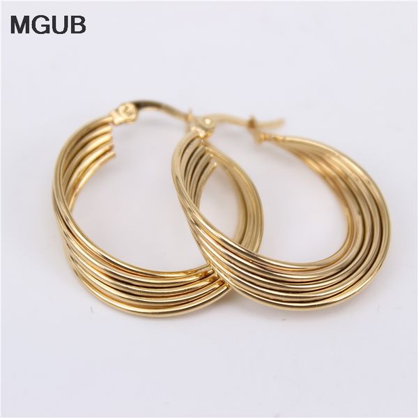 

wholesale classic 4-line earrings excellent stainless steel gold color prom party jewelry fashion popular no fading smooth lh639, Golden;silver