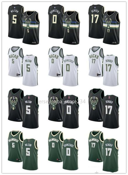 

mens womens youth milwaukee bucks 5 d. j. wilson 0 donte divincenzo 17 dragan bender black green white custom basketball jerseys, Black;red