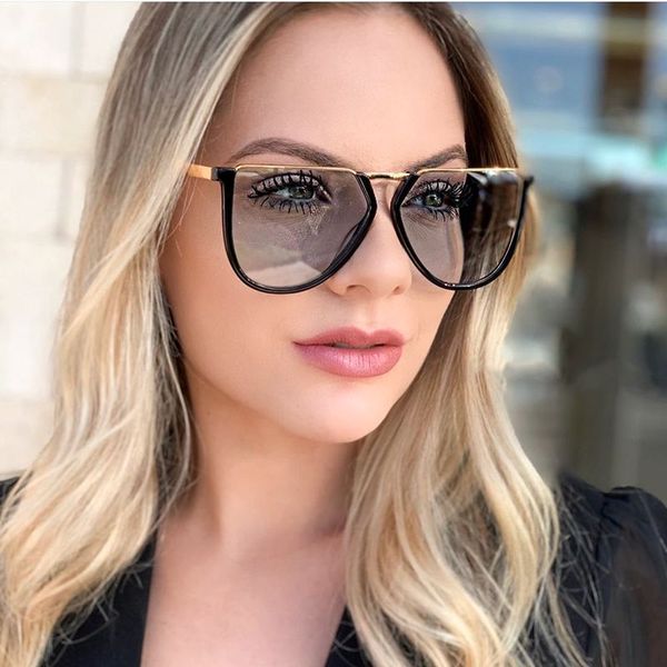 

feishini uv protection anti-reflective gradient cateye sunglasses women metal hollow out design champagne sun glasses vintage, White;black