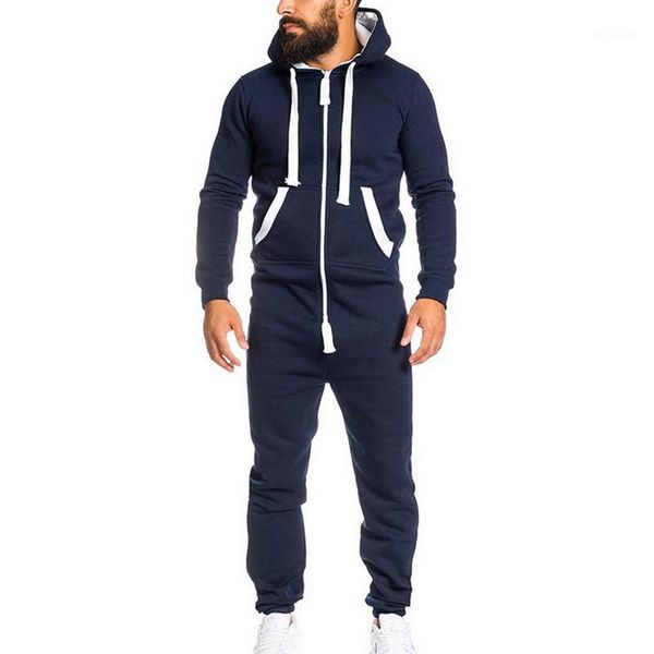 

patchwork loose jumpsuits casual tracksuits hooded sportswear with pocket fashion rompers full length apparel autumn winter mens, Gray