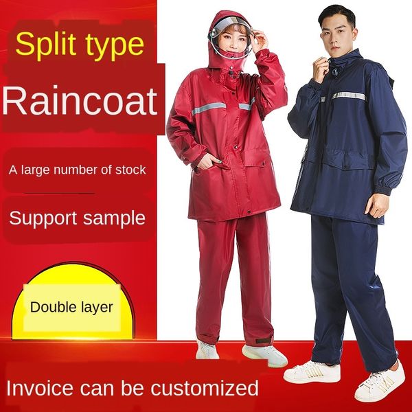 

new split double-layer double-plastic double-brim raincoat set asian bicycle bicycle textile outdoor waterproof cycling raincoat, Red;brown
