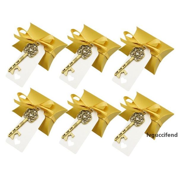 

pillow candy box vintage skeleton key bottle openers tag ribbon box wedding favor gift party supplies