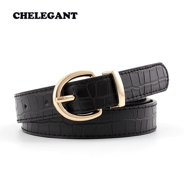 

korean version of the new crocodile pattern gold buckle women belt ladies decorative pin buckle wild jeans thin female belt, Black;brown