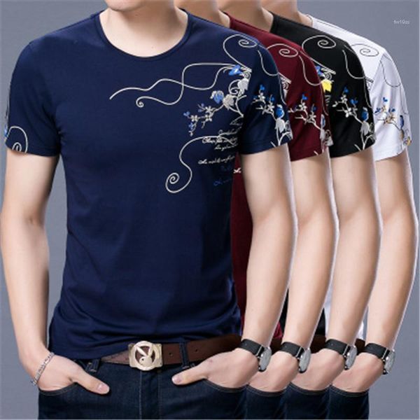 

sleeve printed casual round neck thin male clothing vintage print man t-shirt fashion trend summer breathable short, White;black
