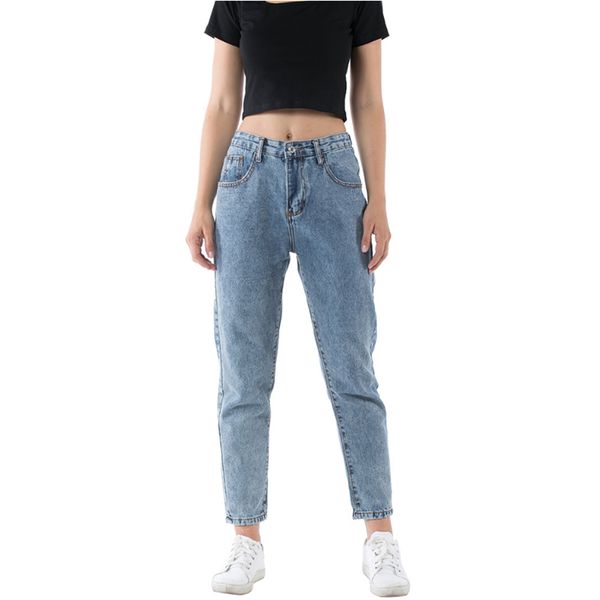 

fall 2020 women vintage light blue distressed boyfriend jeans for women cute ladies snow wash high waisted mom jeans plus size