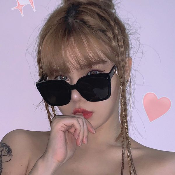 

new sunglasses trendy fashion square sunglasses big frame thin net red street shooting glasses, White;black