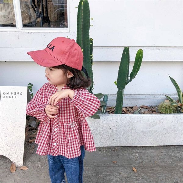 

2020 girls 2020 new shirt autumn and autumn children's plaid casual shirt top, White;black