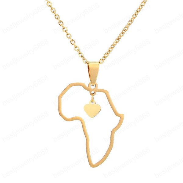 Afrika-Karte-Anhänger-Halsketten, Gold-Silber-Schmuck, Karte von Afrika, modische Edelstahl-Halskette