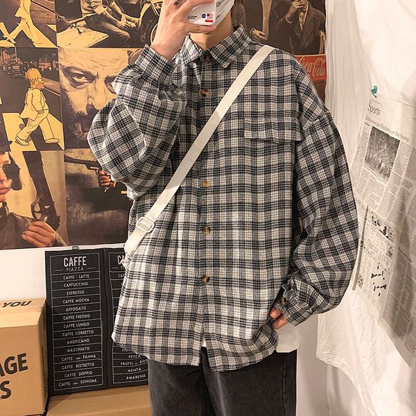 

man spring summer plaid couple shirts mans 2020 korean long sleeve woman shirts male fashion casual clothing 2xl, White;black
