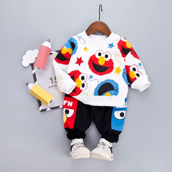 

cartoon toddler infant baby boy clothes set t-shirt + pants cotton long sleeves outfits set yellow white toddler boys clothing