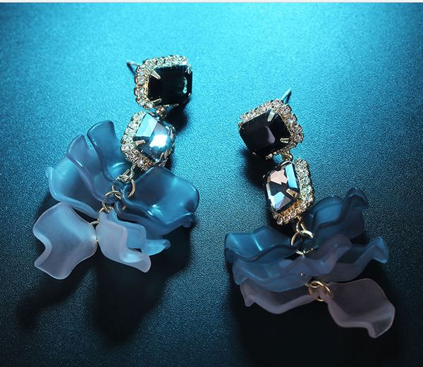

crystal long stud earrings black rose petals drop earrings resin-blocking earrings womens personality 2020 new, Golden
