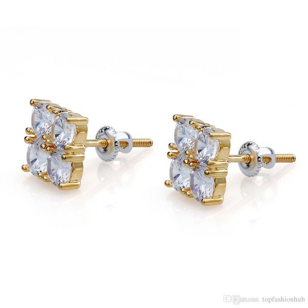 

european and american hip-hop style exaggerated personality square 2*2 large zirconia stud jewelry, Golden;silver